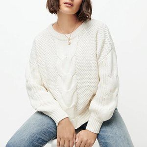 J Crew cable-knit balloon sleeve sweater Ivory M